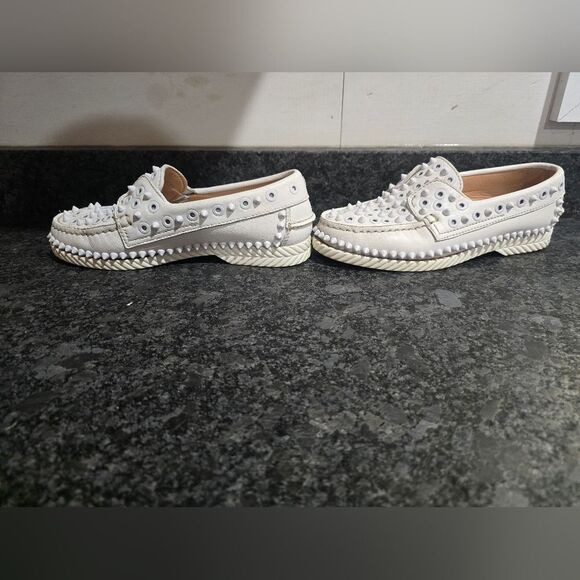 Christian Louboutin Yacht Spike Leather Loafers Size 36/6 White - Picture 4 of 10